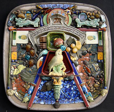 bird on a wire, mosaic assemblage